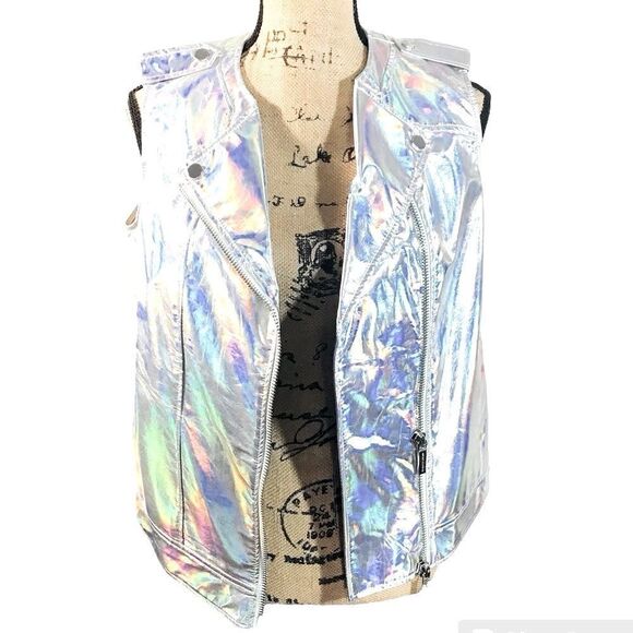 Armani Exchange Metallic Holographic Vest Biker Style Medium - Picture 2 of 5